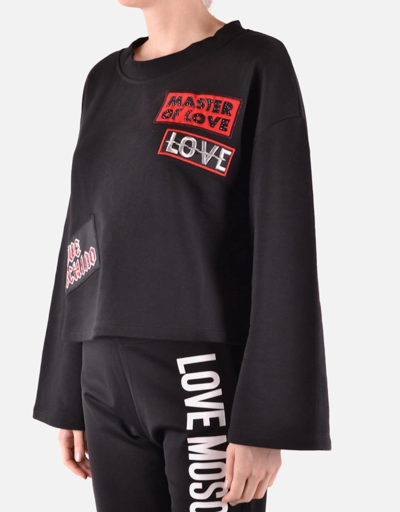 Printed Cotton Sweatshirt with Round Neck Women - Black