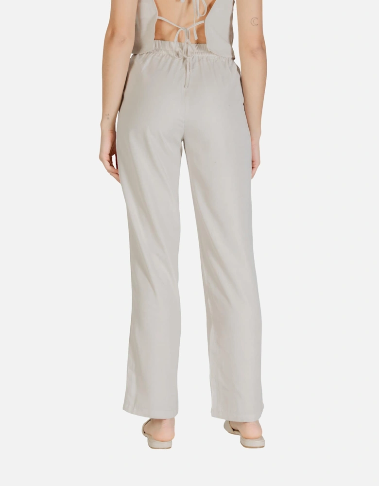 Lace-Fastened Polyester Trousers with Front Pockets Women - Beige