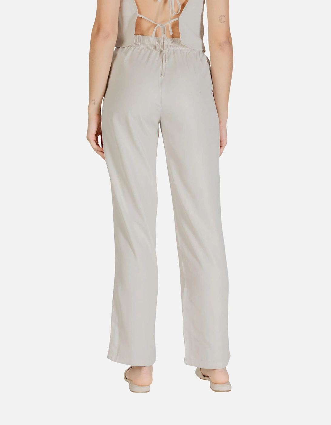 Lace-Fastened Polyester Trousers with Front Pockets Women - Beige