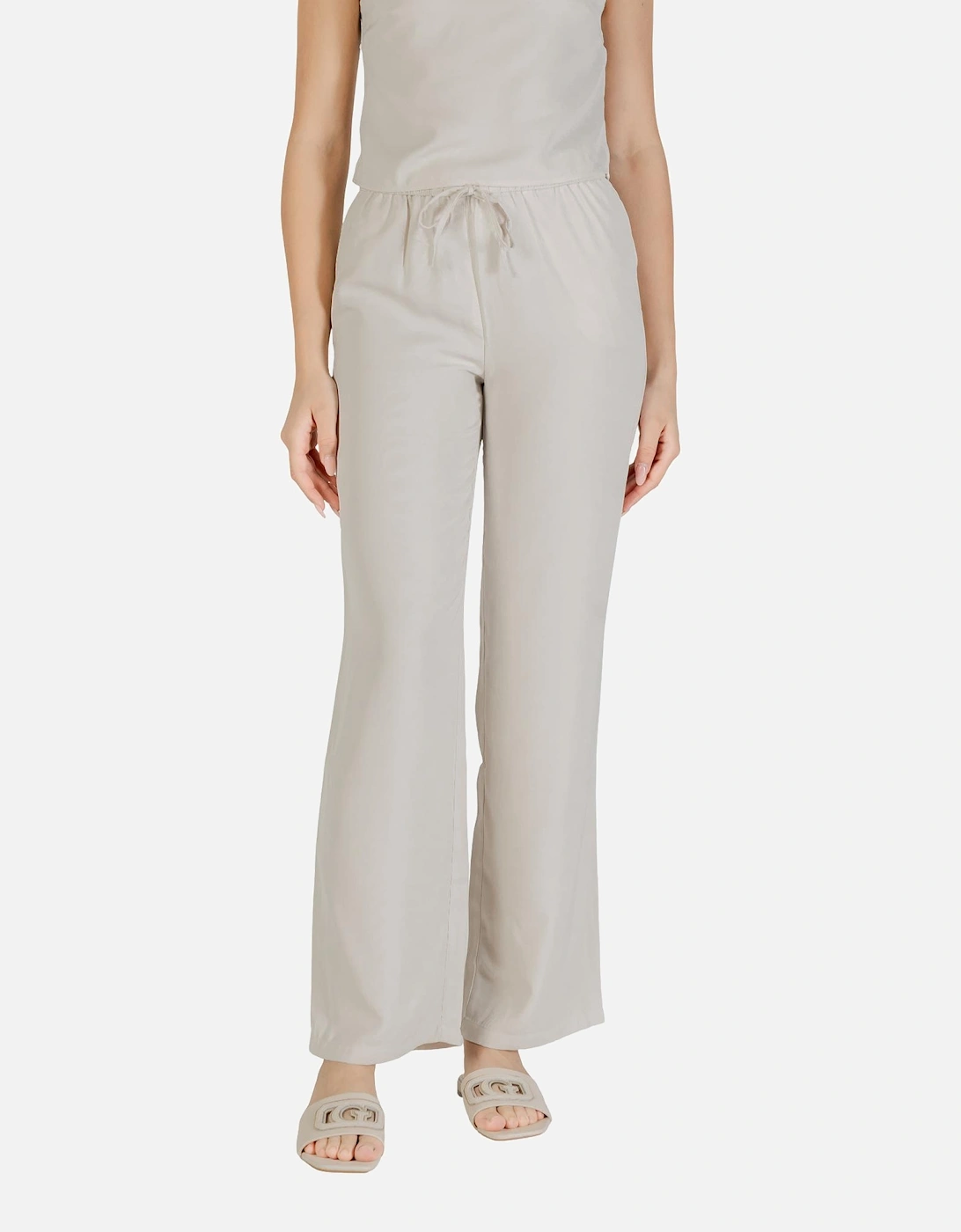 Lace-Fastened Polyester Trousers with Front Pockets Women - Beige, 4 of 3