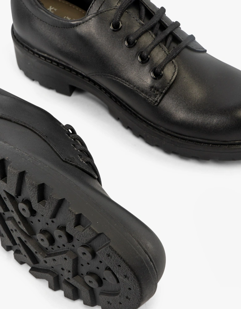 CASEY G C Girls Leather Lace Up School Shoes Black