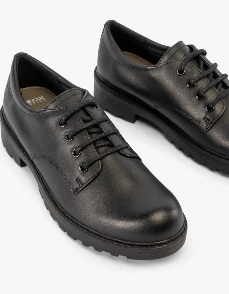 CASEY G C Girls Leather Lace Up School Shoes Black