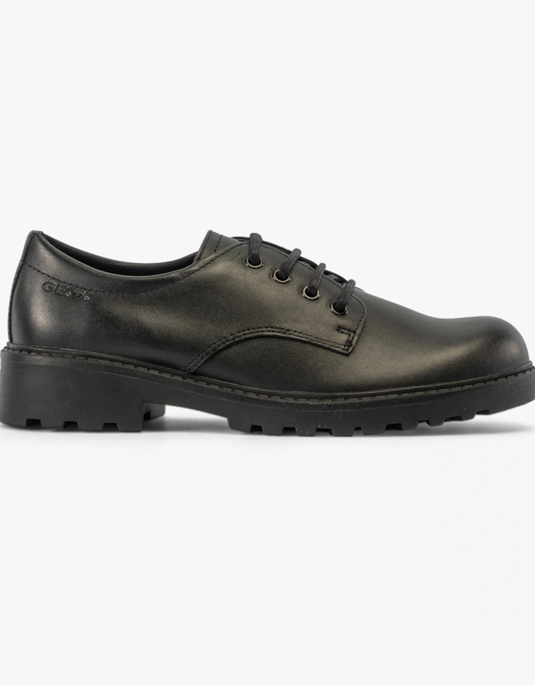 CASEY G C Girls Leather Lace Up School Shoes Black