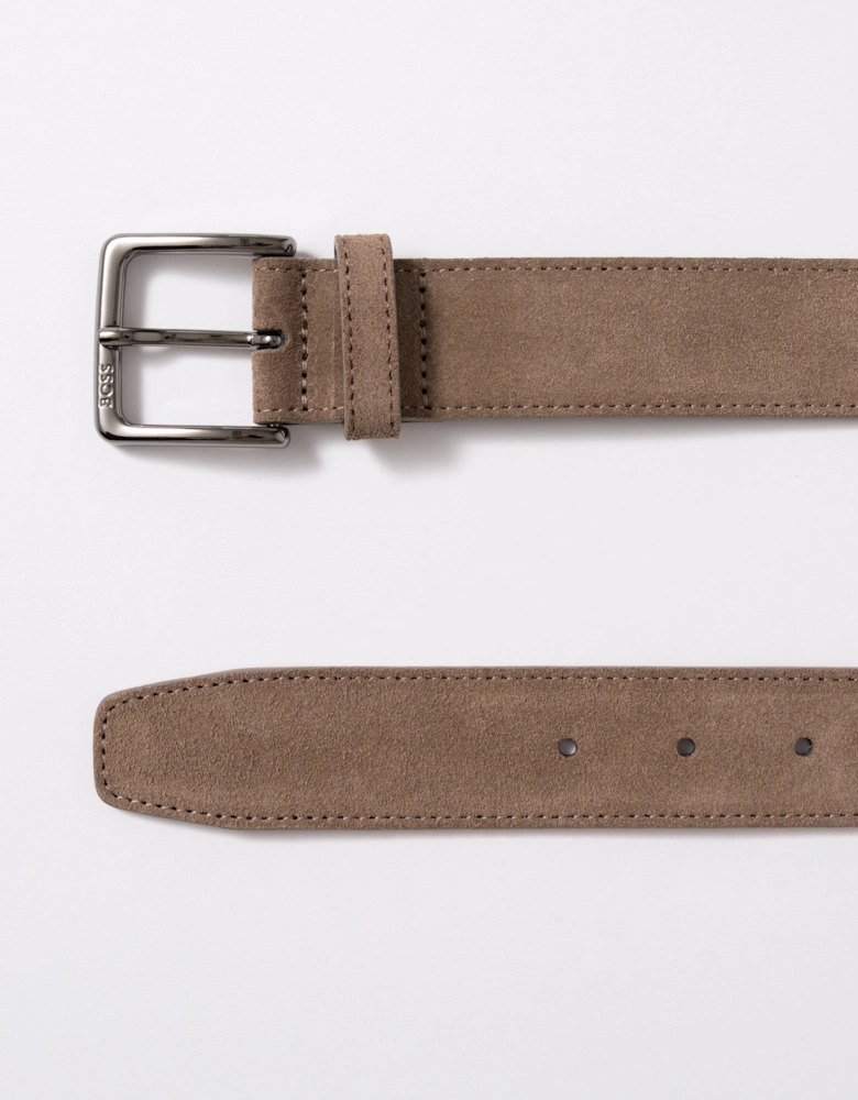 BOSS Orange Ronnie Mens Suede Belt with Logo-Engraved Gunmetal Buckle - Medium Beige 261