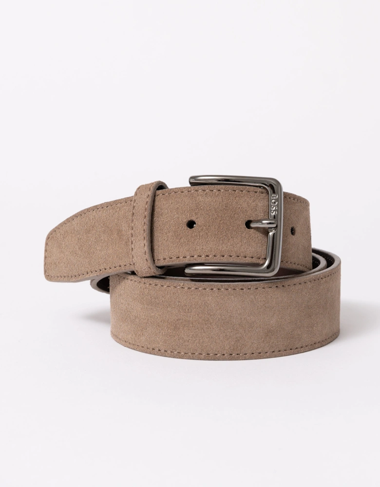 BOSS Orange Ronnie Mens Suede Belt with Logo-Engraved Gunmetal Buckle - Medium Beige 261
