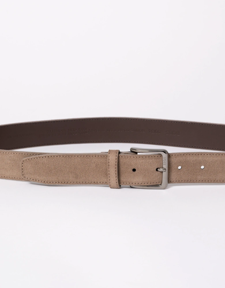 BOSS Orange Ronnie Mens Suede Belt with Logo-Engraved Gunmetal Buckle - Medium Beige 261
