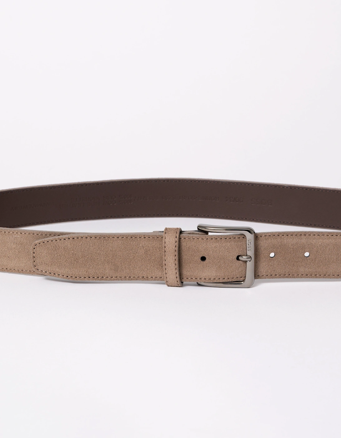 BOSS Orange Ronnie Mens Suede Belt with Logo-Engraved Gunmetal Buckle - Medium Beige 261