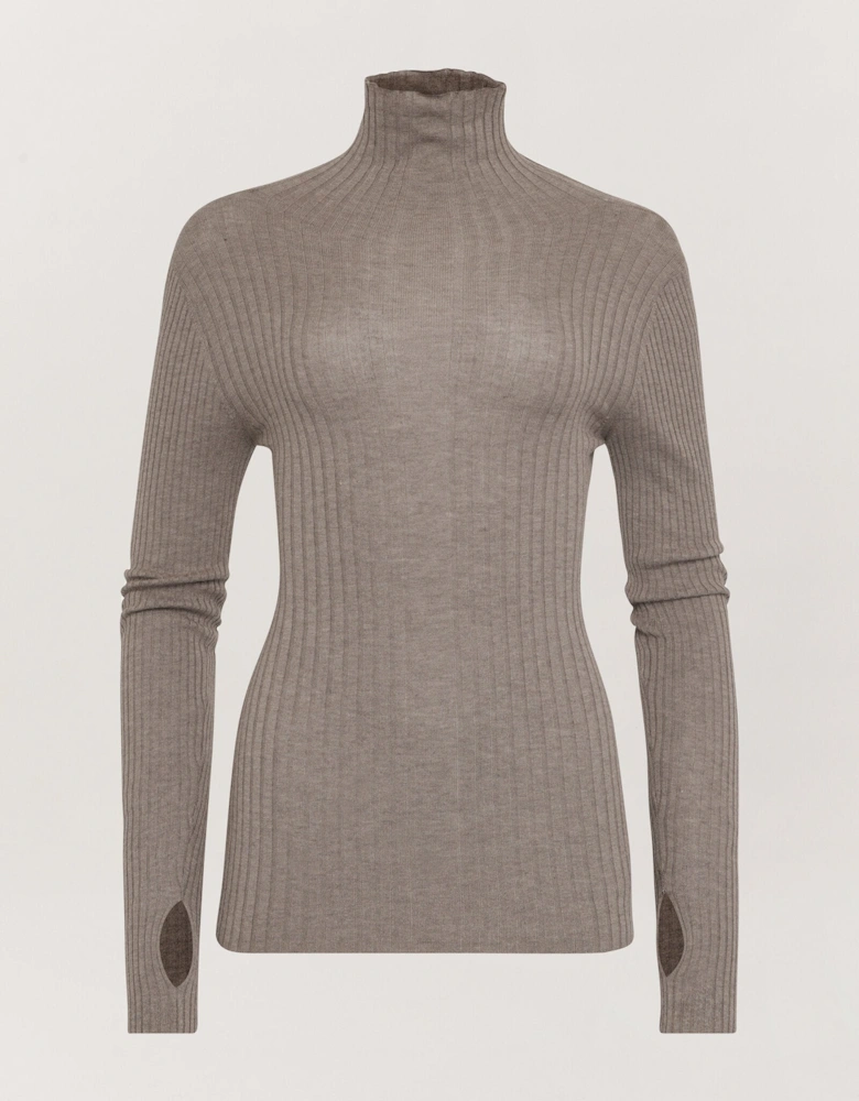 Selene Rib Funnel Neck in Brown Marl