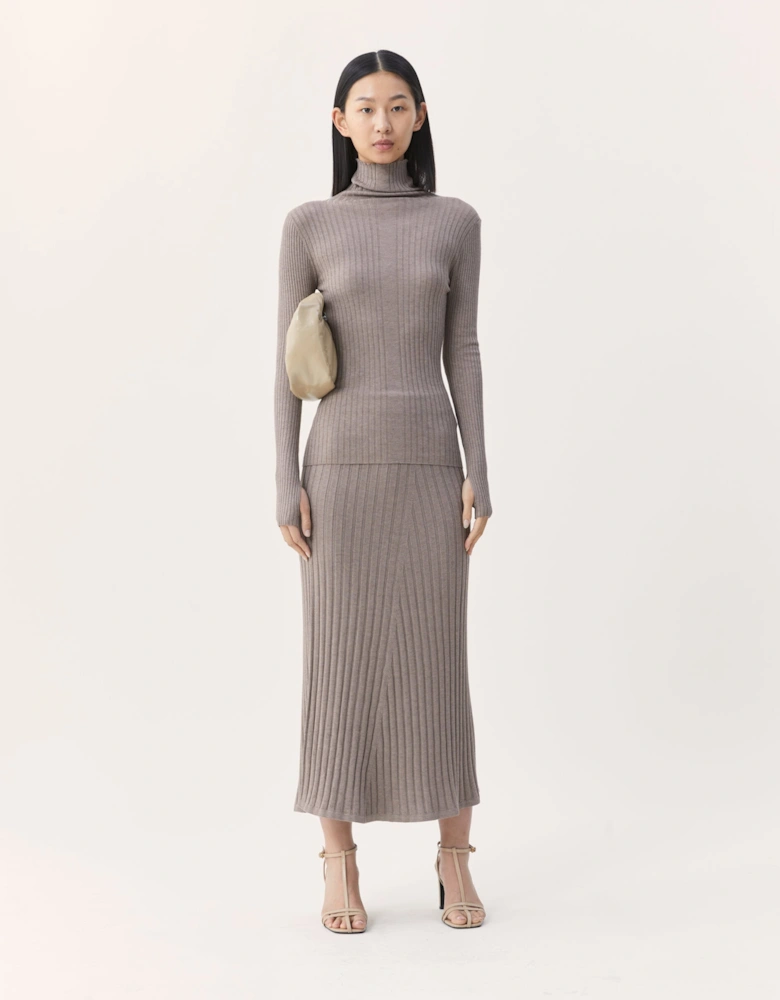 Selene Rib Funnel Neck in Brown Marl