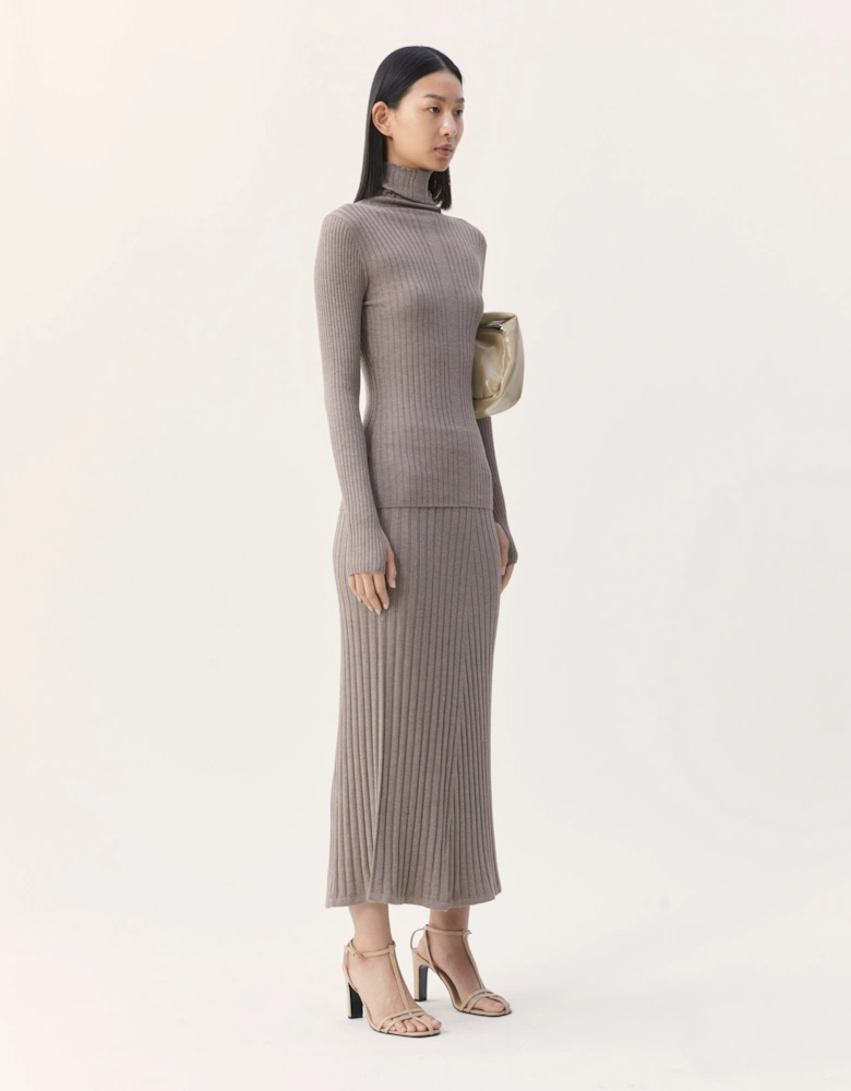 Selene Rib Funnel Neck in Brown Marl