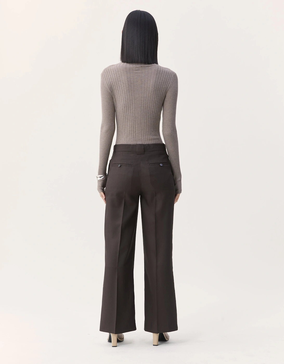Selene Rib Funnel Neck in Brown Marl