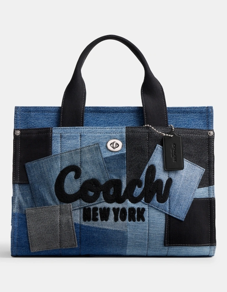Women's Patchwork Denim Cargo Tote - Denim Multi