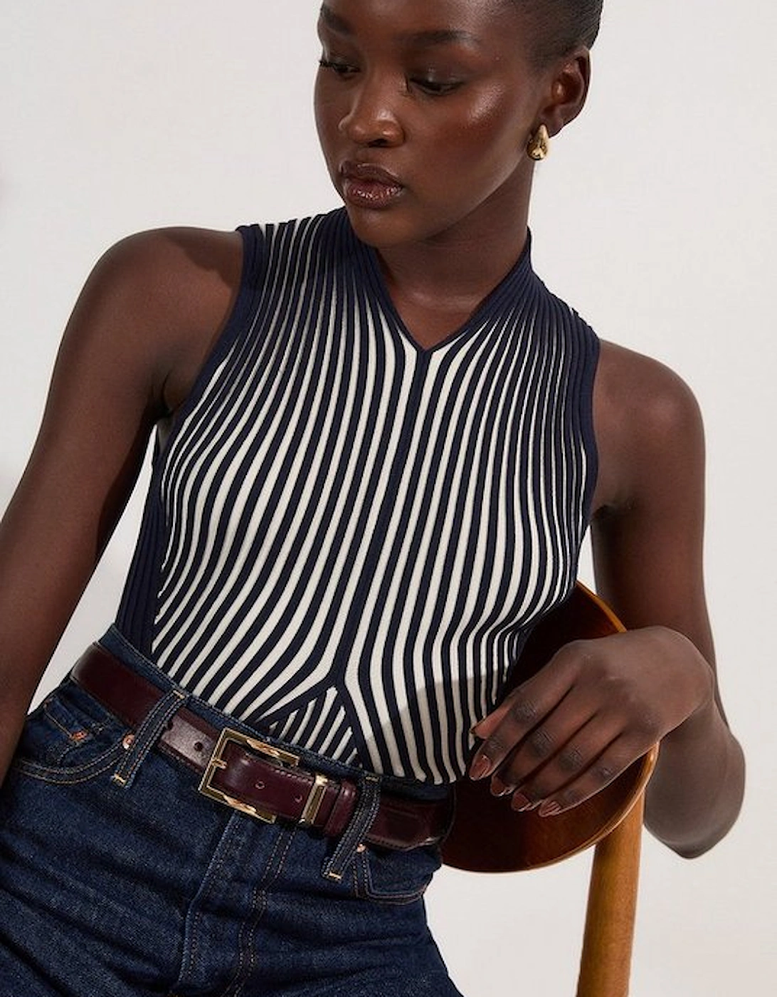 Stripe Fitted Sleeveless Knitted Top, 2 of 1