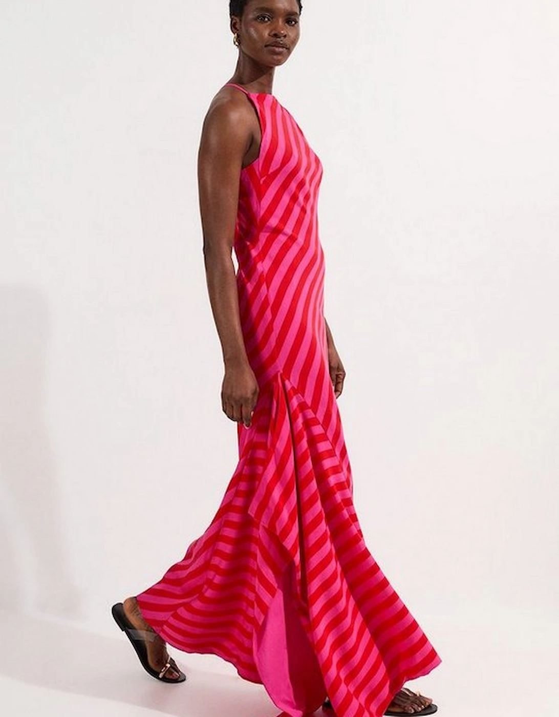 Fluid Stripe Cotton Mix Woven Midi Halter Dress, 2 of 1