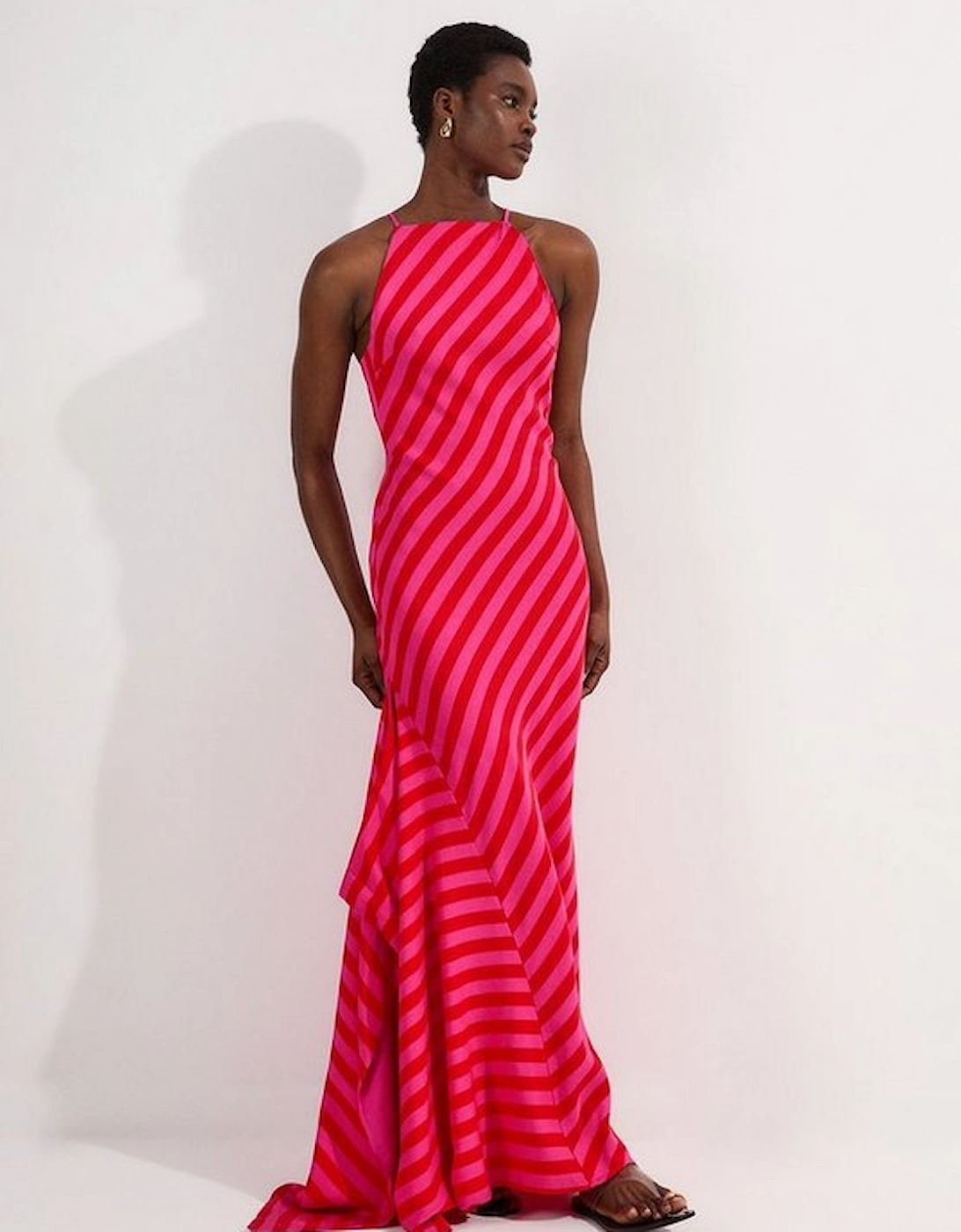 Petite Fluid Stripe Cotton Mix Woven Midi Halter Dress, 2 of 1