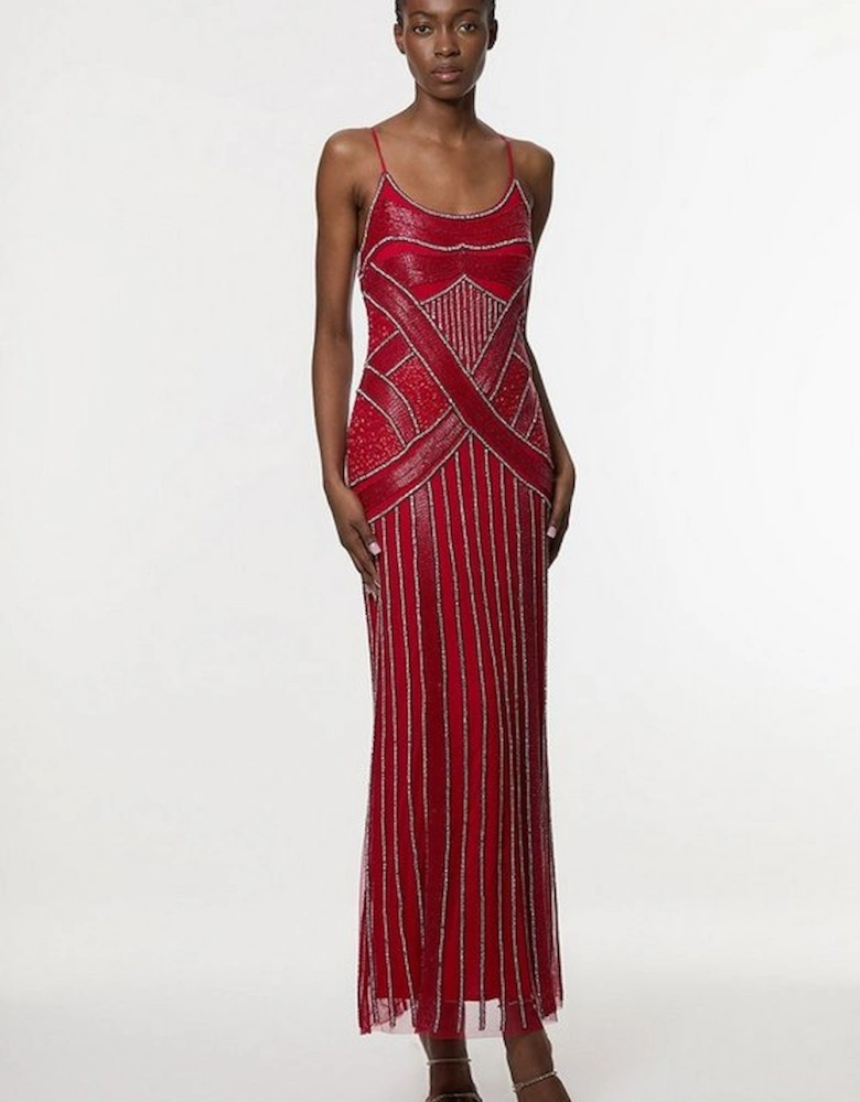 Crystal Beaded Strappy Woven Maxi Dress
