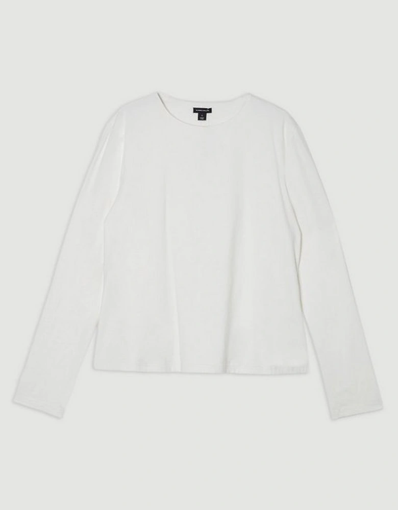 Plus Size Stretch Cotton Crew Neck Long Sleeve Top