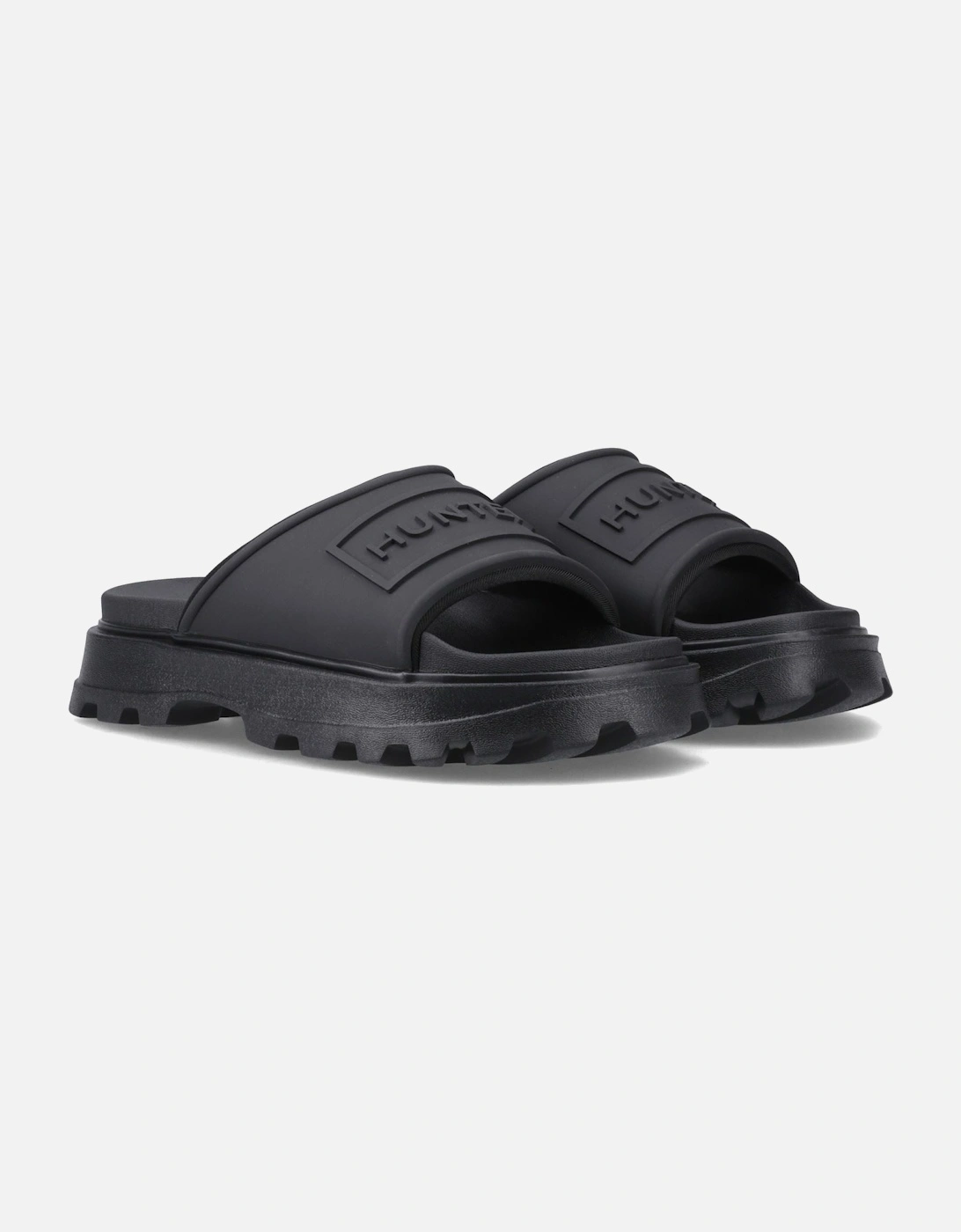 Women's Hunter Moulded Stacked Slider Synthetic Women's Black Slides - Size: 4