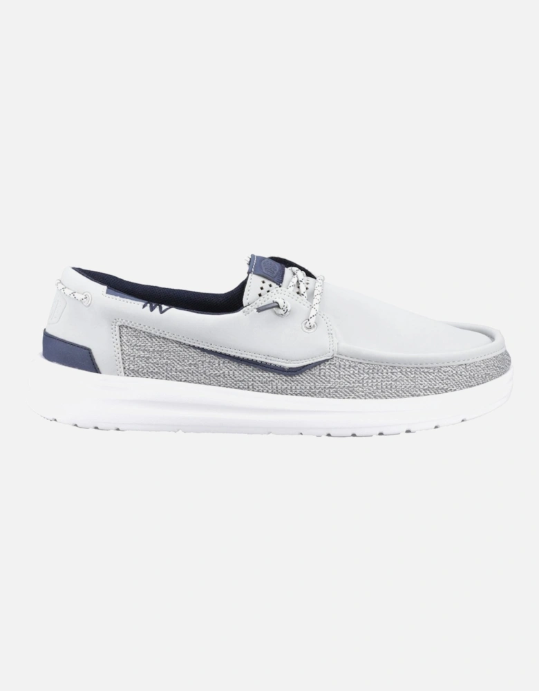 HEYDUDE Welsh Grip Classic Mesh Cotton Blend Men's Storm Gray/Navy Blazer Boat Shoes