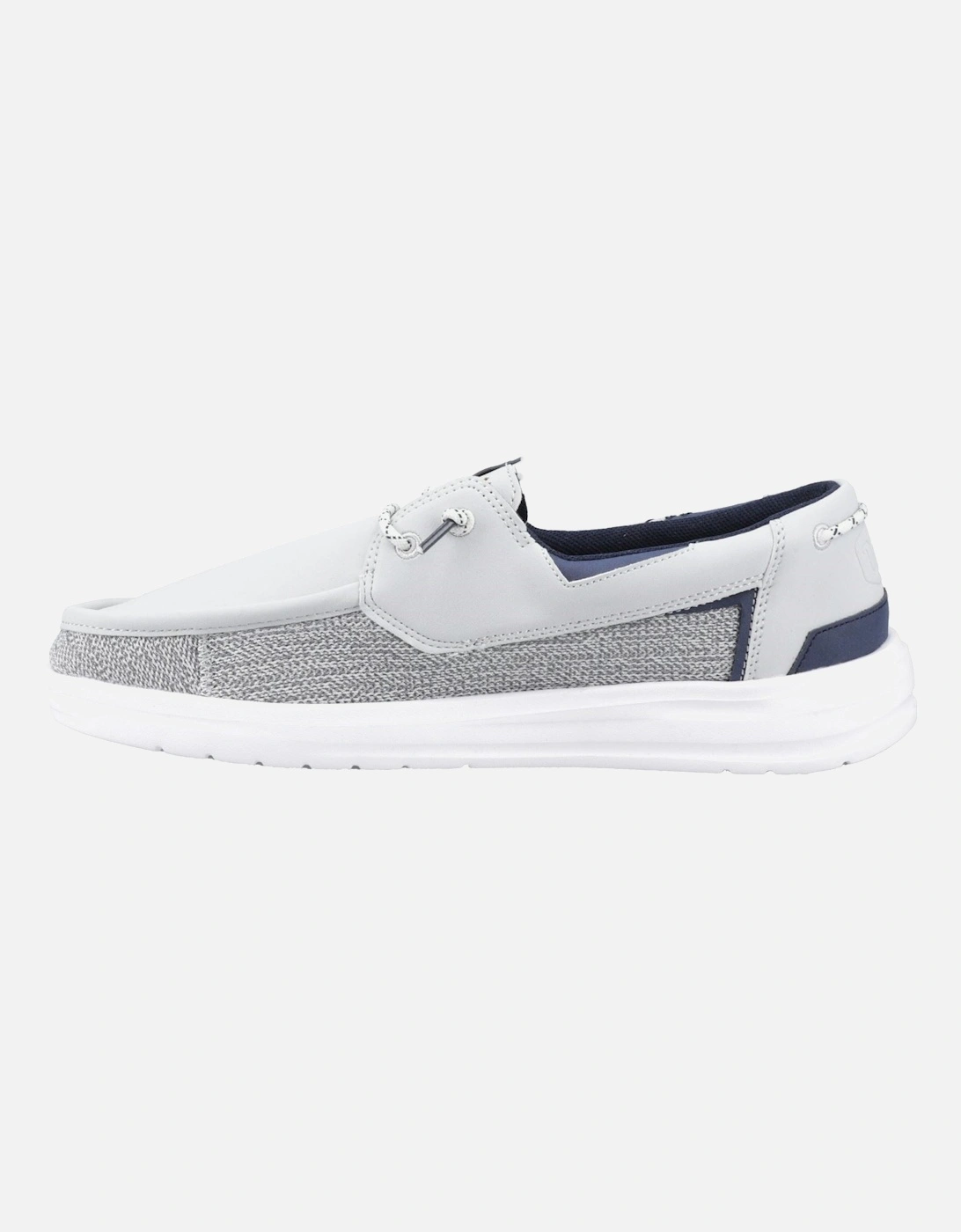 HEYDUDE Welsh Grip Classic Mesh Cotton Blend Men's Storm Gray/Navy Blazer Boat Shoes