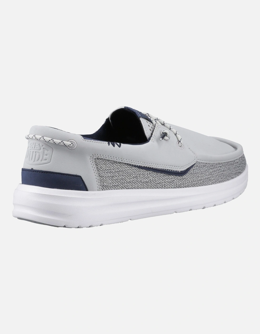 HEYDUDE Welsh Grip Classic Mesh Cotton Blend Men's Storm Gray/Navy Blazer Boat Shoes