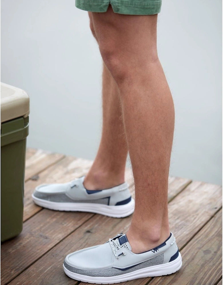 HEYDUDE Welsh Grip Classic Mesh Cotton Blend Men's Storm Gray/Navy Blazer Boat Shoes
