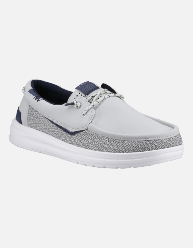 HEYDUDE Welsh Grip Classic Mesh Cotton Blend Men's Storm Gray/Navy Blazer Boat Shoes