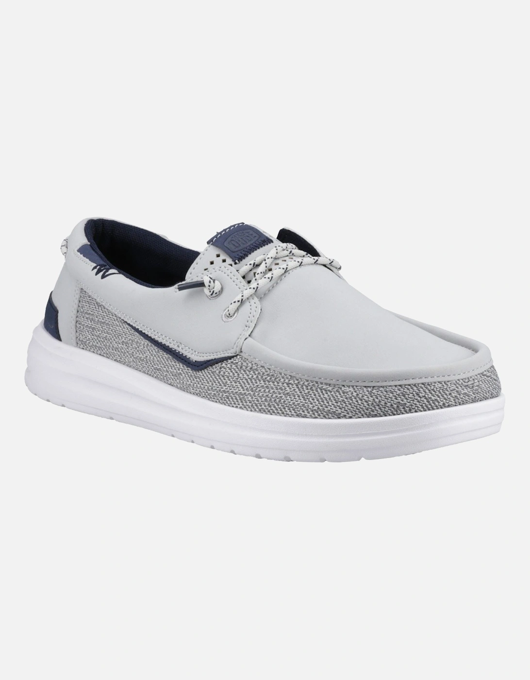 HEYDUDE Welsh Grip Classic Mesh Cotton Blend Men's Storm Gray/Navy Blazer Boat Shoes