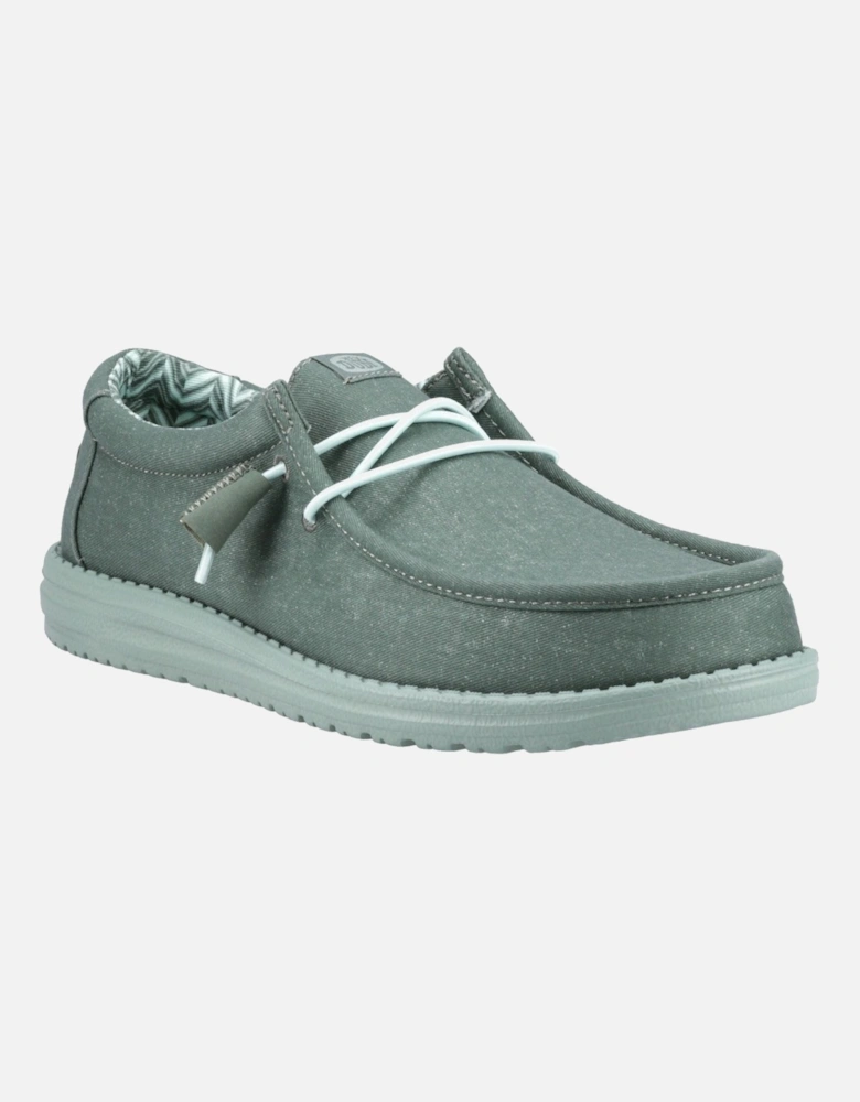 HEYDUDE Wally Canvas 100% Cotton Men's Duck Green/Iceberg Green Moccasins Shoes