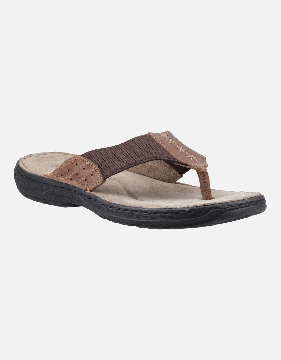 Hush Puppies Men's Hush Puppies Alan Toepost Leather Men's Tan Flip Flops - Brown