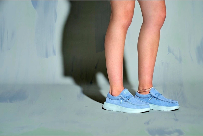 HEYDUDE Wendy COMF Suede Leather Women's Faded Denim/Cloud Blue Moccasins Shoes