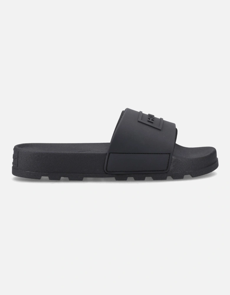 Core Embossed Slider Polyester Women's Black Slides