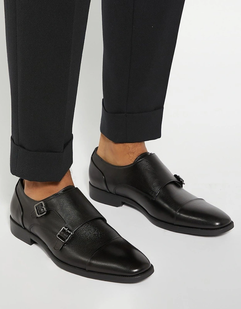 Dune Satchin Leather Men's Black Double Monk Shoes