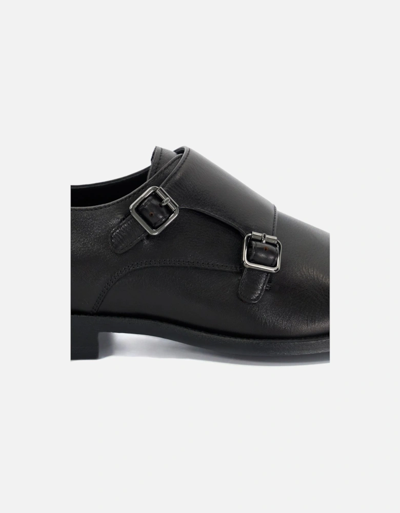 Dune Satchin Leather Men's Black Double Monk Shoes