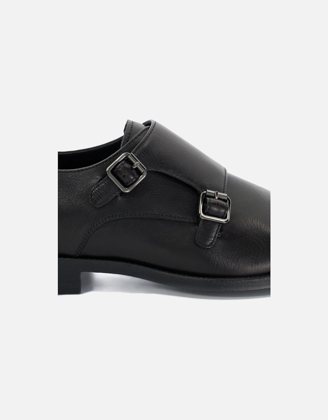Dune Satchin Leather Men's Black Double Monk Shoes