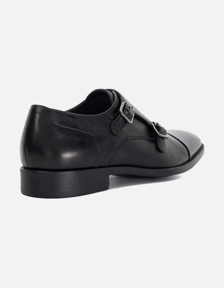 Dune Satchin Leather Men's Black Double Monk Shoes
