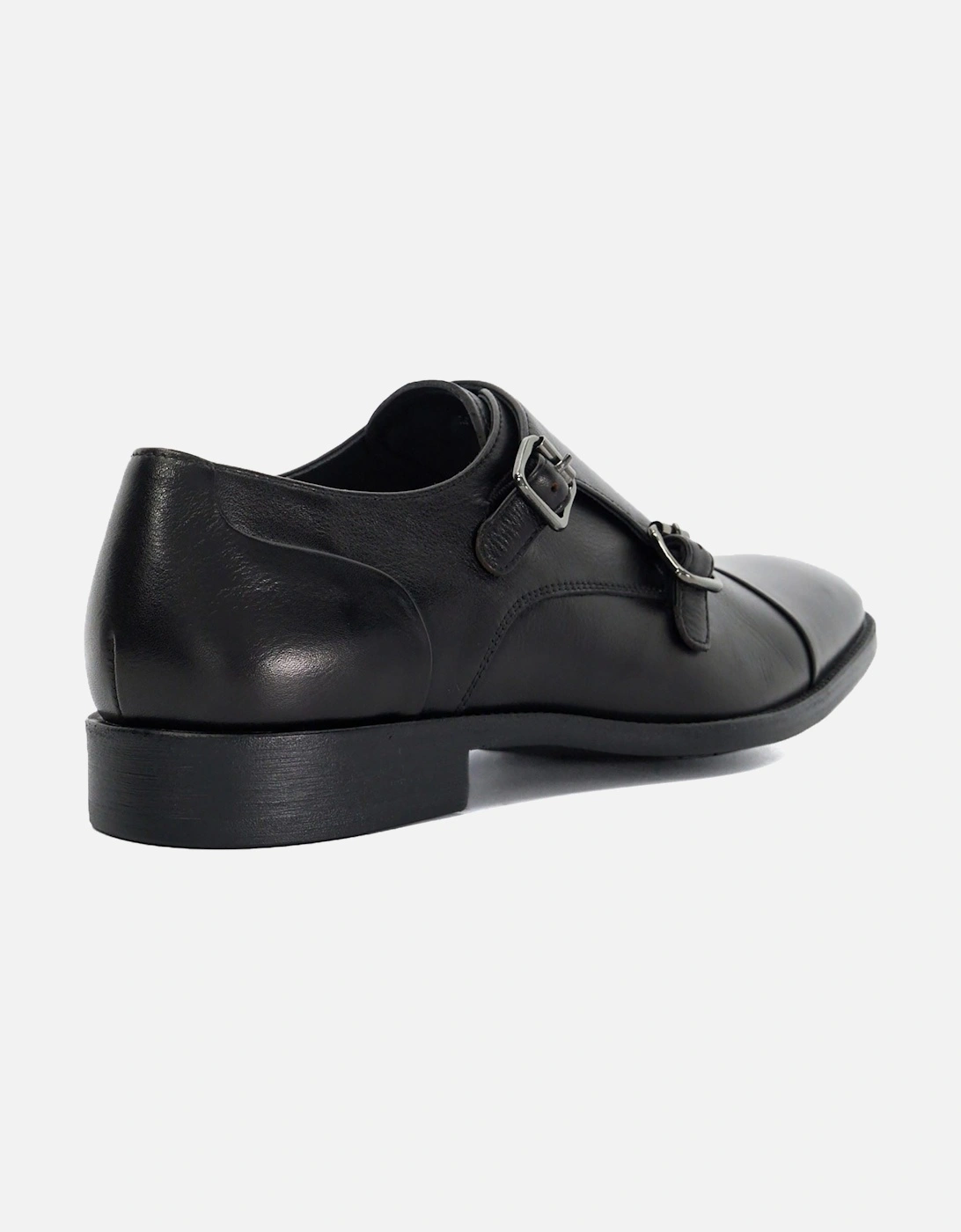 Dune Satchin Leather Men's Black Double Monk Shoes