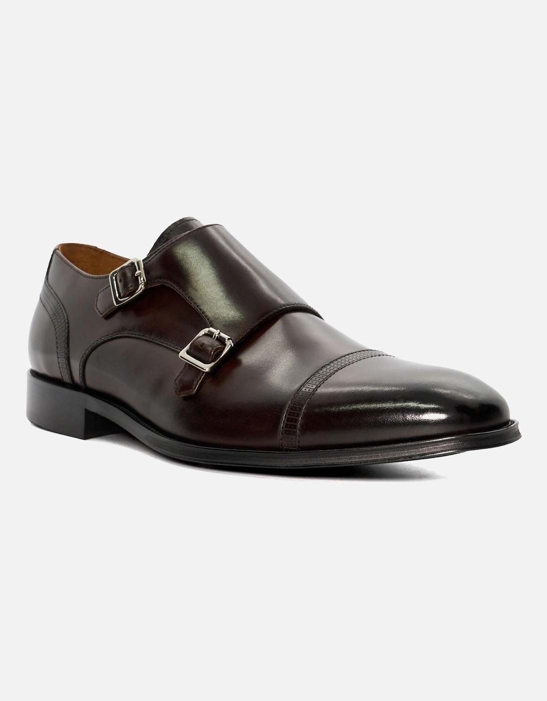 Dune Saloon Leather Men's Brown Double Monk Shoes, 7 of 6