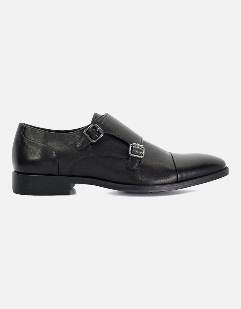 Dune Satchin Leather Men's Black Double Monk Shoes