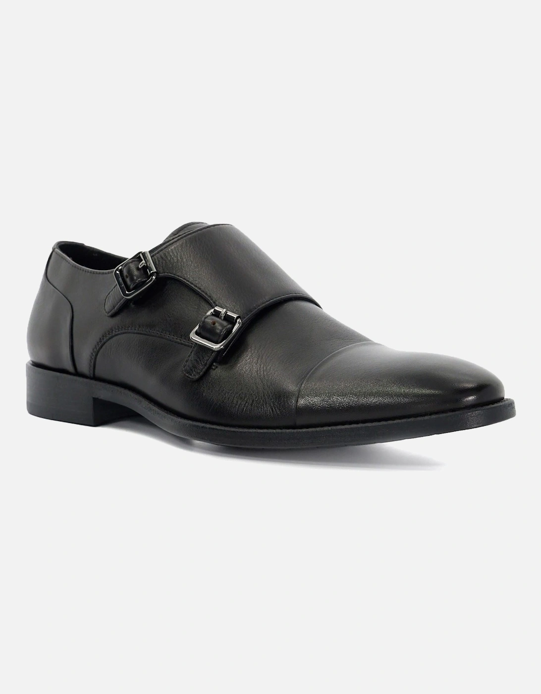 Dune Satchin Leather Men's Black Double Monk Shoes, 7 of 6