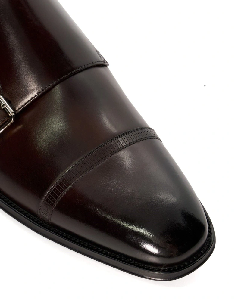 Dune Saloon Leather Men's Brown Double Monk Shoes