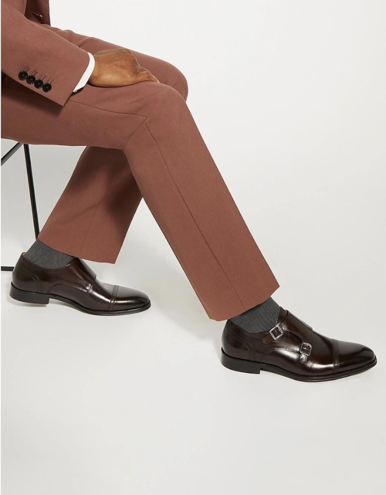 Dune Saloon Leather Men's Brown Double Monk Shoes