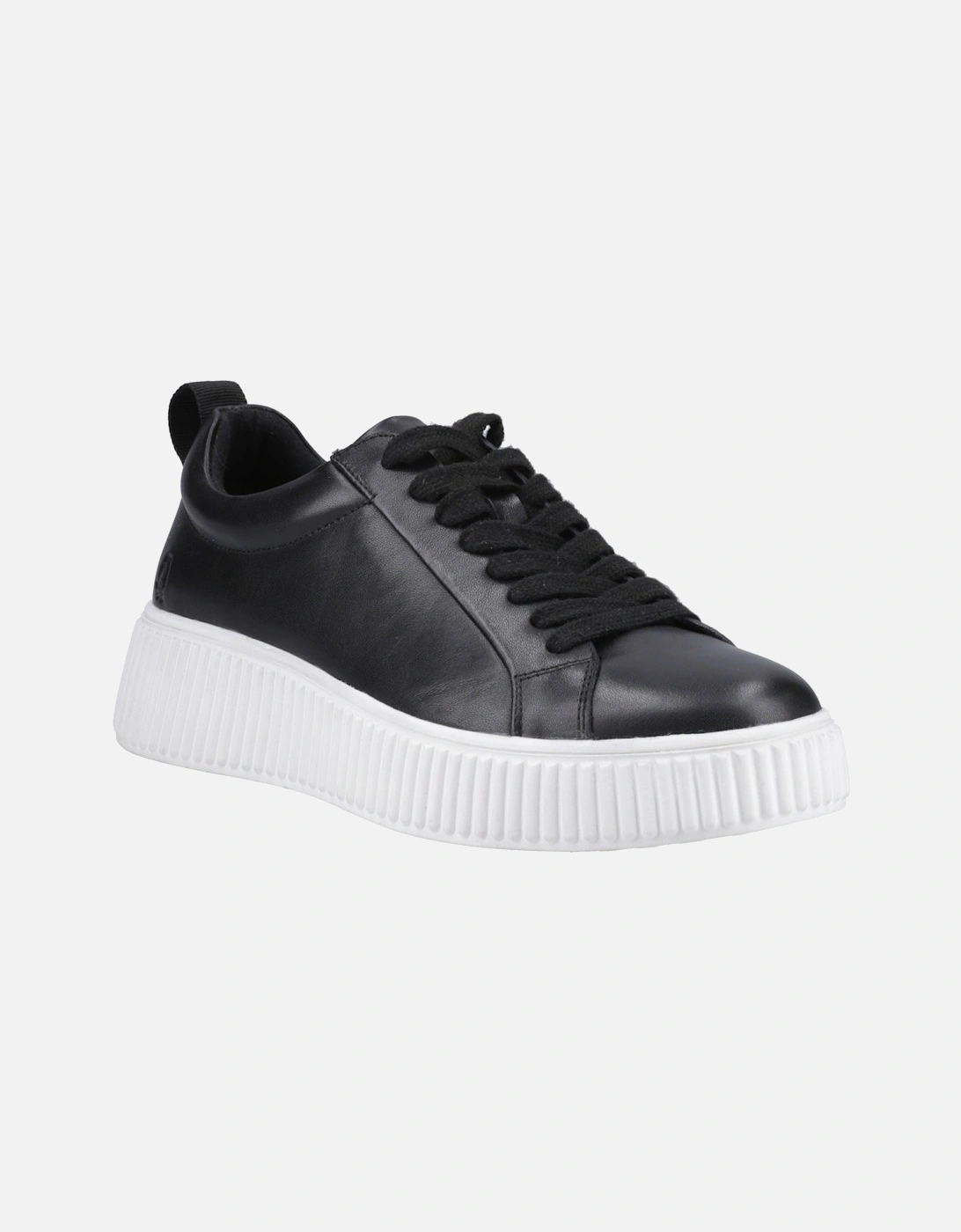 Hush Puppies Harlow Leather Trainers for Women, Black Casual Lace Up Sneakers with Memory Foam Insole, UK Size 3