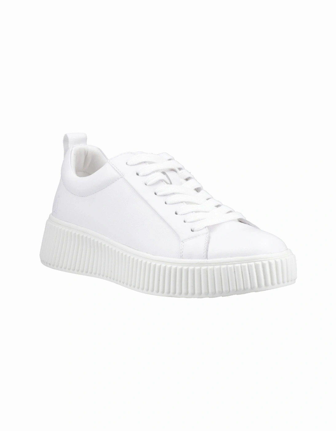 Hush Puppies Harlow Women's Leather Trainers, White Lace-Up Sneakers with Memory Foam Insole, Size UK 8