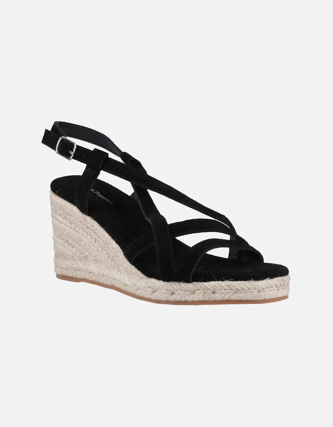 Hush Puppies Women's Black Jenny Espadrille Wedge Suede Wedges - Size 5
