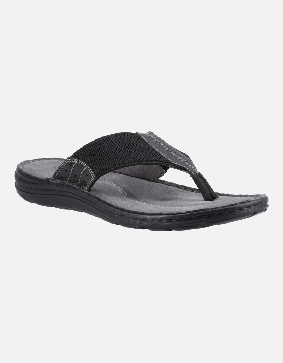 Hush Puppies Men's Hush Puppies Alan Toepost Leather Men's Black Flip Flops
