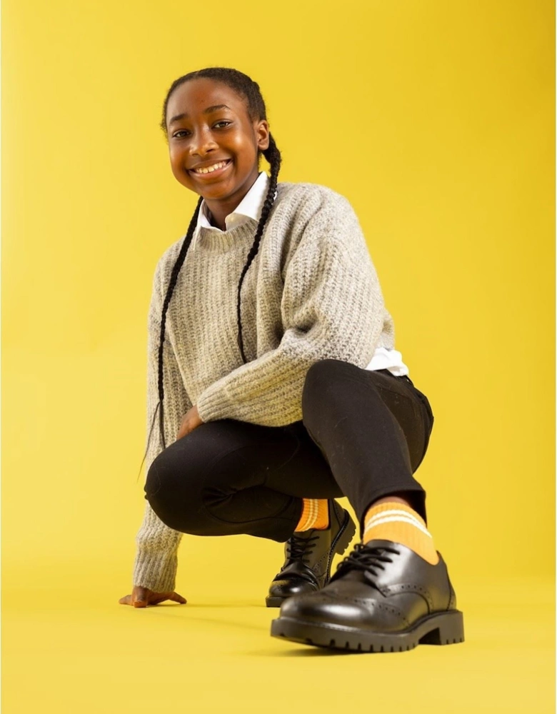 Athena Senior Leather Girls's Black Brogues