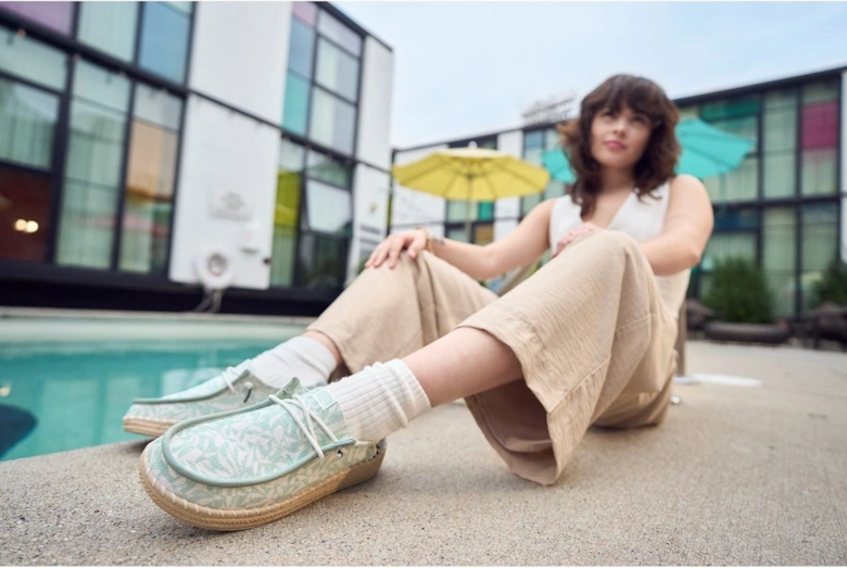 HEYDUDE Wendy Espadrille Retro Palm Cotton Blend Women's Celadon Green/White Espadrilles