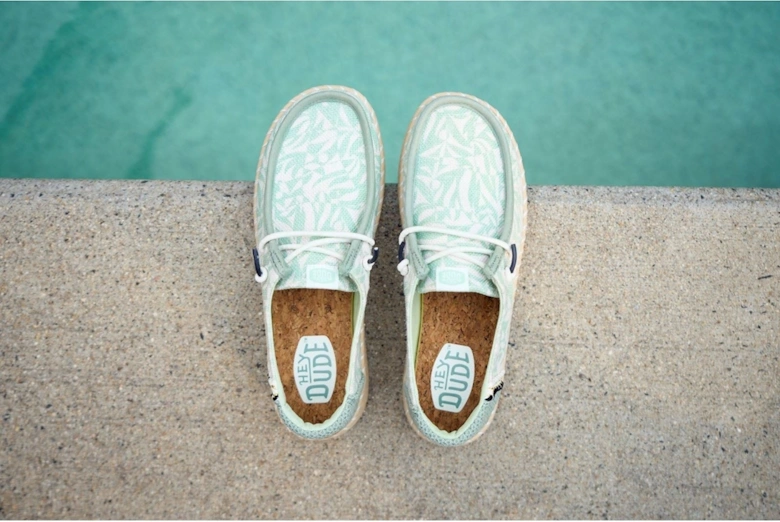 HEYDUDE Wendy Espadrille Retro Palm Cotton Blend Women's Celadon Green/White Espadrilles