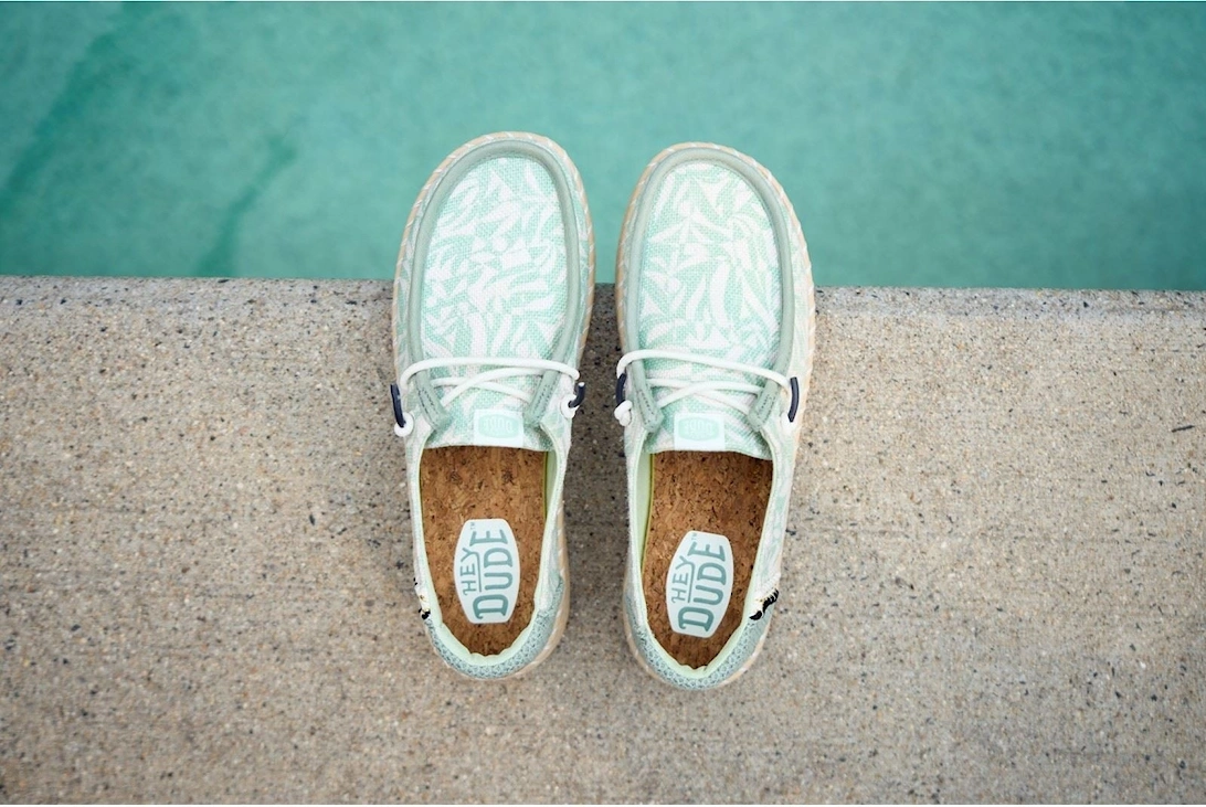 HEYDUDE Wendy Espadrille Retro Palm Cotton Blend Women's Celadon Green/White Espadrilles